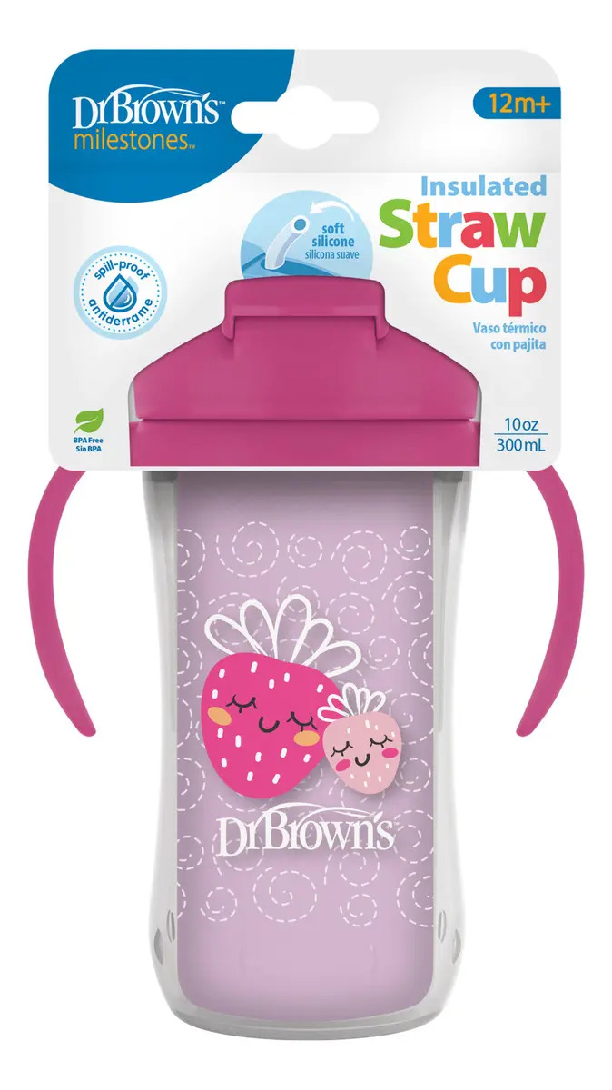 Vaso Pitillo Térmico Antiderrame de 10 Oz Rosado Dr Brown's