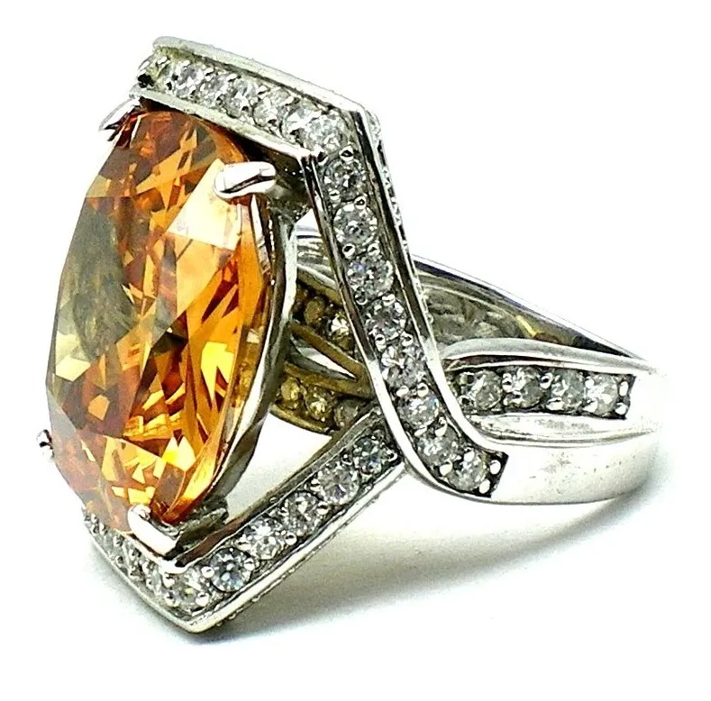 Fantastico Anillo De Plata 925 Citrino Y Zafiros