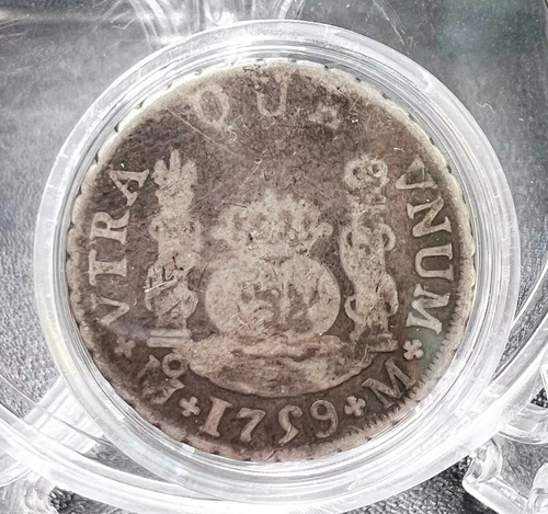 Moneda 2 Reales Columnaria Plata Original 1759 México Mo