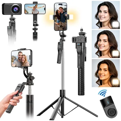 aweshine Tripé / Bastão  Para Celular Portátil Até 1,90 M Com Controle,Celular 360° Rotação para Celular、Câmera、Vlog E Gopro