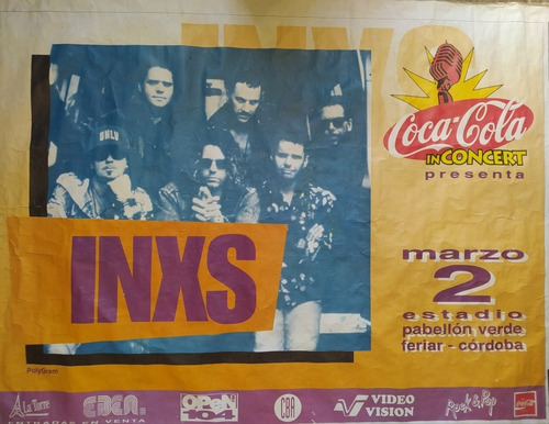 Afiche Original Concierto De Inxs, 2 Marzo De 1994 En Cba.