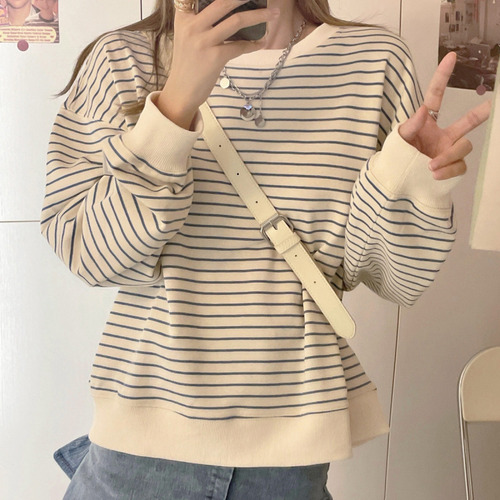 Sudadera Con Capucha Holgada De Manga Larga A Rayas