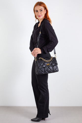 Bolsa De Couro Com Corrente Matelassê Gabriela Cor Preto