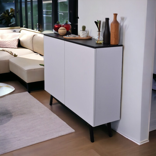 Credenza Minimalista Hogare Bufetera Mueble Recibidor Color Blanco-negro