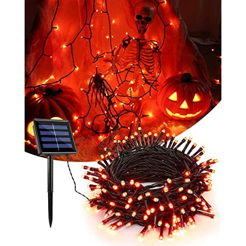 Luces De Halloween Solares Naranjas De 72 Pies 200 Led,...