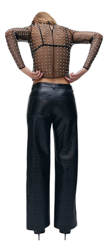 Wide Leg Pantalón Coated Pants Cocodrilo Hym Importado Usa