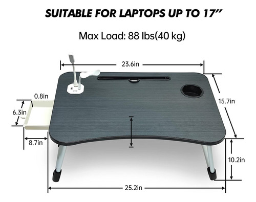 Mesa Plegable Portátil Puerto De Carga Usb/portavasos/...
