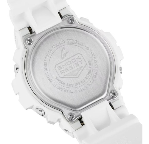 Reloj Casio G-shock Dw-6900rcs-7 Correa Blanco Bisel Blanco Fondo Azul Claro