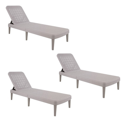 Set De 3 Camastros Plegables Tipo Rattan, Protección Uv Color Gris