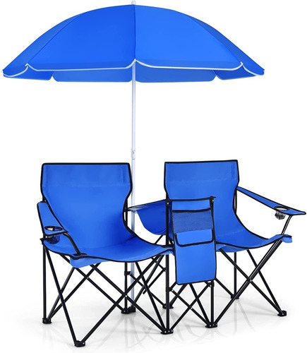 Silla De Camping Plegable Con Toldo Color Azul Marca Giantex