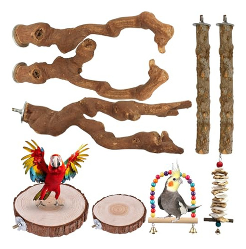 9 Perchas Para Pájaros Soportes De Madera Natural Para Loros