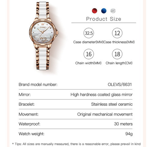 Olevs Reloj Impermeable Mecánico Automático Para Mujer Color Del Fondo Azul