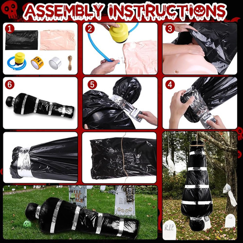 Decoracion Halloween: Colgar Muertos, Bolsa Inflable Cadaver