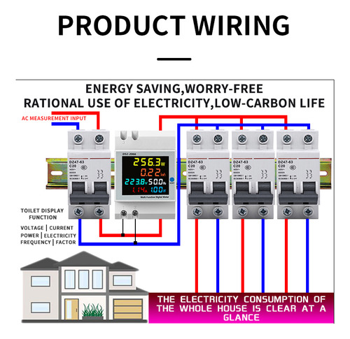 6in1 Display Smart Meter Din Rail Ac Monitor Voltage
