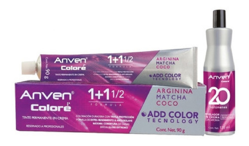 Tinte Anven Colore 90 G + Revelador 135 Ml De 20 Vol Tono 1 Negro Azulado