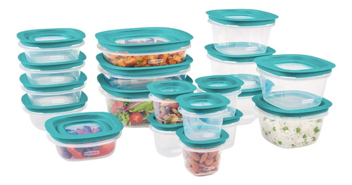Kit 21 Recipientes Contenedores Herméticos Tapa Rubbermaid Color Transparente Con Azul