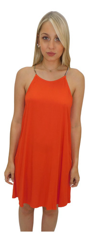 Vestido Fiesta Corto Bretel Strass Negro Naranja Noche Mujer