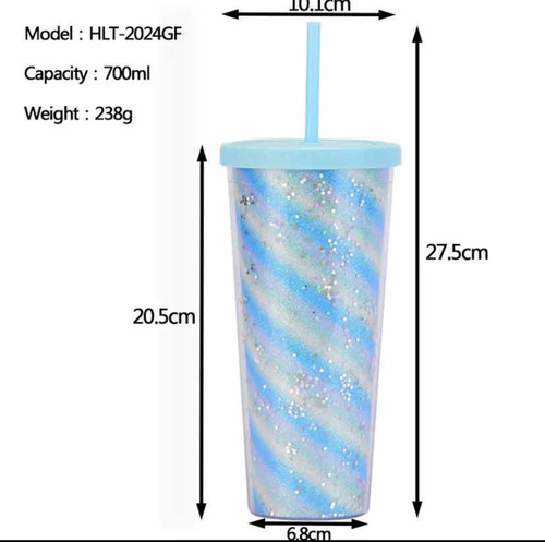 Vaso Para Agua Con Popote Con Brillo