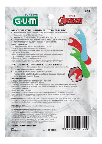 Flossers Avengers Fio Dental Infantil Com Cabo 40 Und - Gum