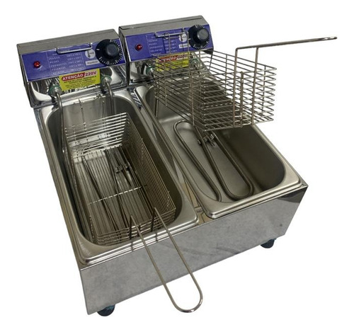 Fritadeira industrial Sp Equipamentos Fritadeira 6 LTS 2 CUBAS 1/3X100 F2C6L LUXO 6L inox 50 Hz x 60 Hz 220V