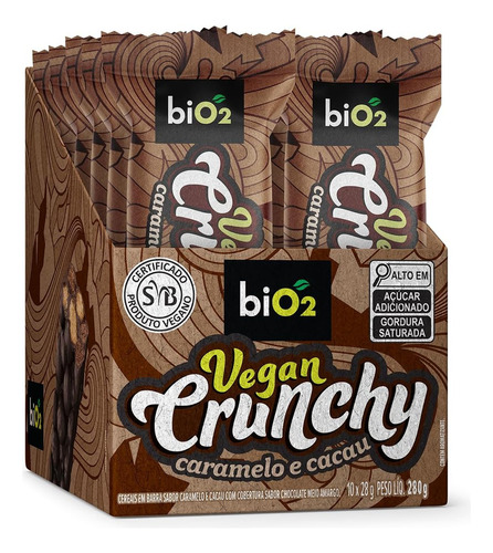 Bio2 Vegan Crunchy Caramelo E Cacau Sem Glúten 28g Dp 10 Uni