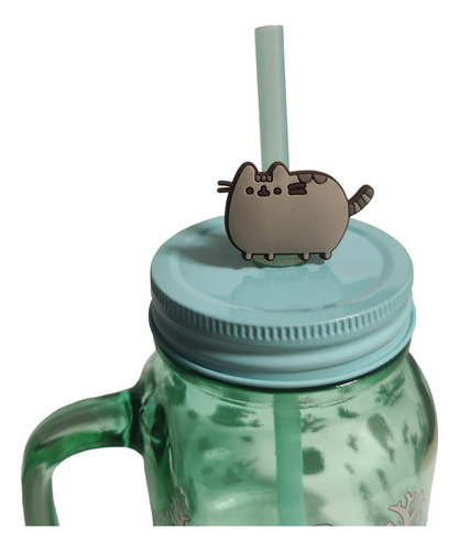 Tarro Pusheen Vidrio Con Tapa Y Popote Termo