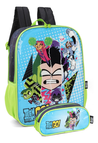 Kit Mochila Estojo Infantil Jovens Titans Luxcel Is39701tg