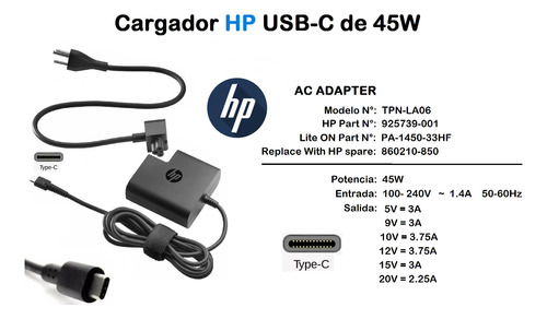 Cargador Hp Chromebook 14-db0023dx 20v 2.25a 45w Usb-c Fact