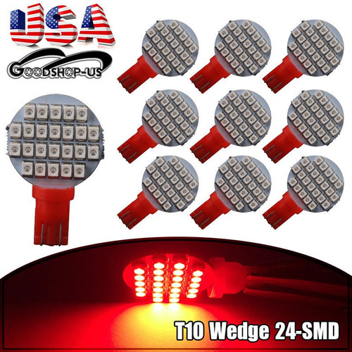 Bombillas De Led 10pcs Rojo T10 Cuña 24smd Coche Tailer Inte