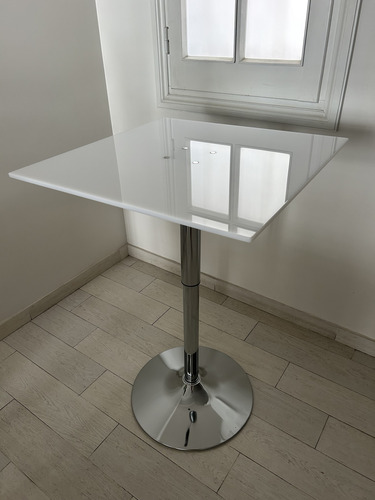 Mesa Comedor Acrílico Cuadrada Moderna Regulable Blanco Plateado