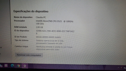 Cpu Intel Atom D525, 2gb De Ram, 500gb De Memória + Monitor