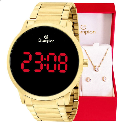 Relógio Champion Feminino Digital Dourado Original Led