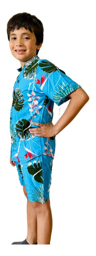 Conjunto Hawaiano Niño Fibrana Camisa Short Sheli 3096