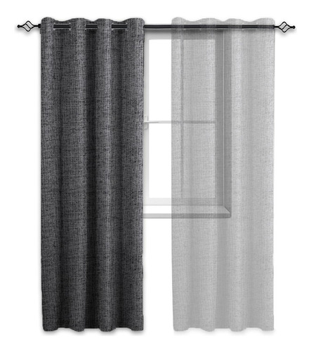 Cortina Blackout 100% Casatua 1 Paño 140x220 Cm Textura Lino Color Gris oscuro