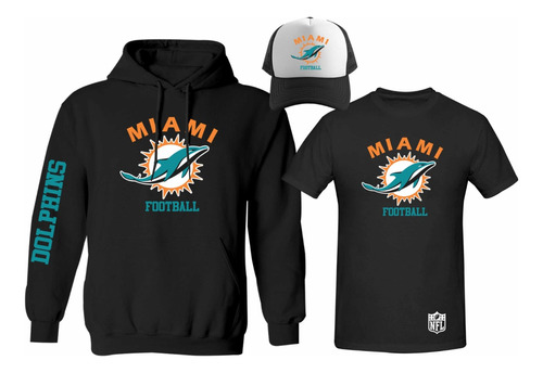 Kit Sudadera + Playera + Gorra Modelo 2 Miami Dolphins