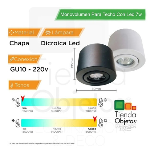 Imagen 2 de 8 de Spot Aplicar Monovolumen Movil Dicroica Led 7w Completo