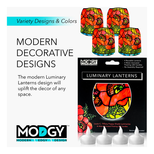 Modgy Luminary Lanterns Louis C Tiffany Poppies Paquete De 4