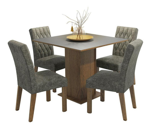 Mesa de comedor de madera con 4 sillas Madesa Livia Rcs, color rústico/gris/plateado, diseño de tela lisa