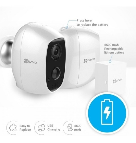 Imagen 5 de 9 de Camara Ip Wifi Ezviz 1080p 2mp Con Bateria Sin Cable Autonoma Exterior Inalambrica