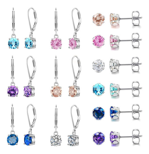 Pendientes Colgantes Y Tachuelas De Cristal Multicolor Para 