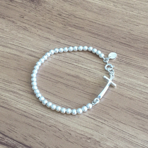 Imagen 4 de 10 de Pulsera Bolitas Cruz Plata .925 Mujer Agálea Joyería