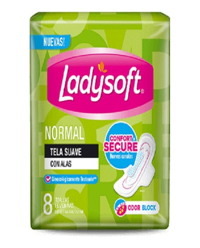 Toallitas Femeninas Ladysoft Normal Tela Suave X 8 Und(9739)