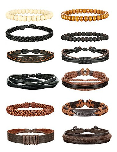 Pulsera Trenzada Para Hombre Pulseras De Cuero Wrap W5fk X