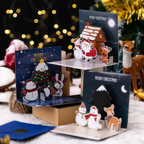 Imagem 3 de 10 de 6pcs Cartão De Natal 3d Pop Up Cartões Envelopes+adesivos