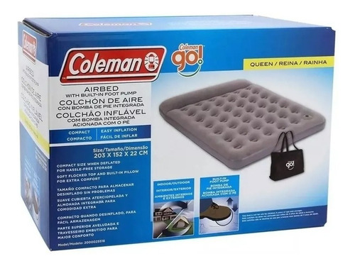 Imagen 3 de 3 de Colchon Coleman Go Queen Inflador De Pie Integrado 152x203 C