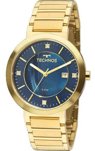 Relógio de pulso Technos 2115KTJ/4A com corria de aço cor dourado - fondo azul