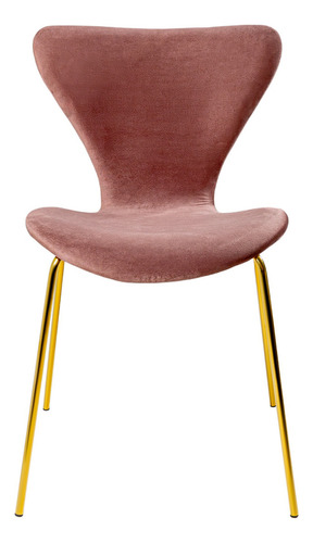 Juego Set 4 Sillas Terciopelo Comedor Tapizada Minimalista Estructura De La Silla Dorado Asiento Rosa