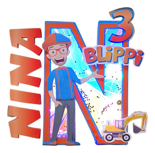 Letras 3d Con Luces Led Y Shaker Blippi Centros De Mesa Celeste Y Naranja