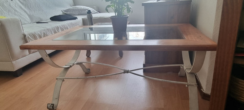 Mesa Ratona De Hierro, Madera Y Vidrio