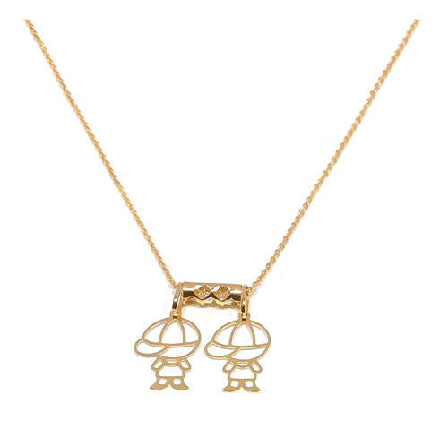 Corrente Bailarina 45cm Em Ouro 18k Canga Pingentes Crianças Cor Meninos
